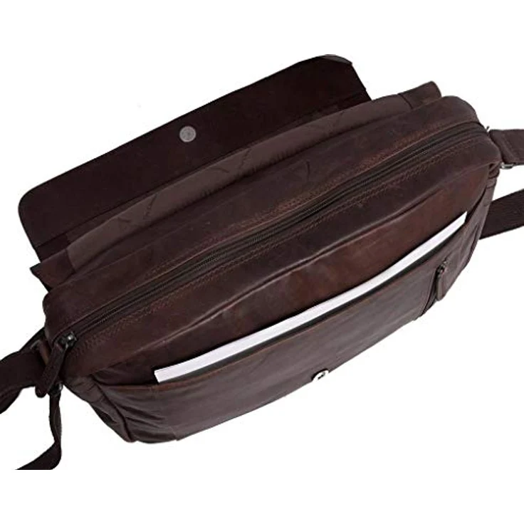 The Chesterfield Brand Richard Umhängetasche, Laptoptasche aus gewachstem Rindleder, braun, mit smartem Laptopfach (40 x 11 x 32 cm) – Bild 6