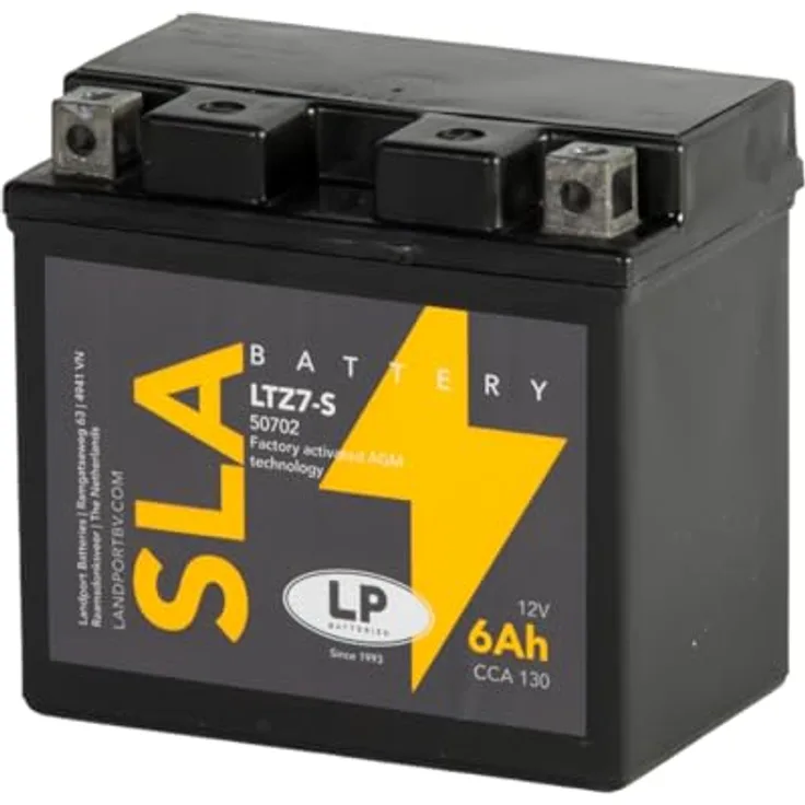 Landport LTZ7-S, AGM SLA 12V 6Ah Motorradbatterie mit 130 Ampere Kaltstartleistung, wartungsfrei und auslaufsicher