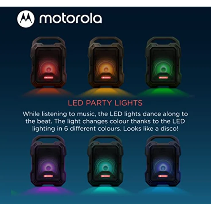 Motorola Sound ROKR 800 Bluetooth-Lautsprecher - 20 Stunden Akkulaufzeit - FM-Radio - Farbige LED - DC, USB, AUX und MIC-Anschlüsse - True Wireless-Technologie - Schwarz – Bild 4