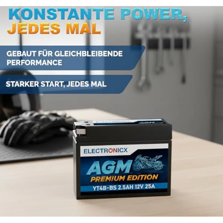 Electronicx YT4B-BS AGM Motorradbatterie, wartungsfrei, 2.3Ah 12V, auslaufsicher, rüttelfest für Motorrad, Roller, Moped, Scooter – Bild 4