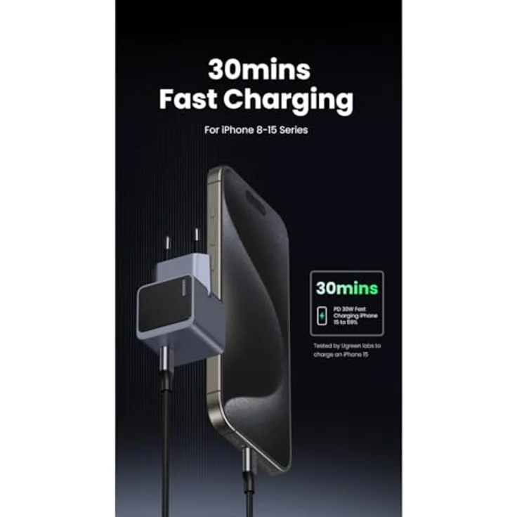 UGREEN Nexode S 30W USB-C GaN Wall Charger, leistungsstarker, kompakter Reiseadapter mit Thermal Guard, grau – Bild 7