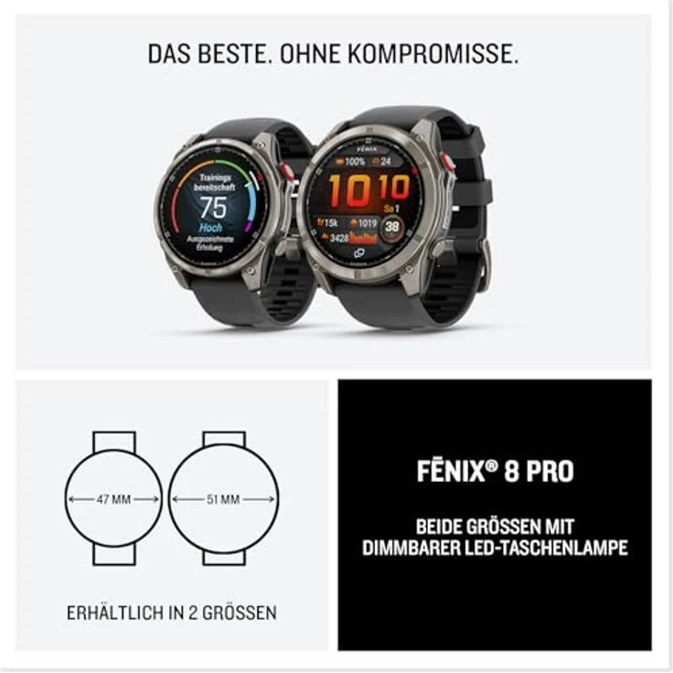 Garmin Fenix 8 Pro (47 mm, 4G), Multisport-Smartwatch mit inReach-Technologie und SOS-Notruf-Funktion – Bild 8