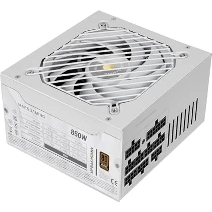 MARS GAMING MPB850SIM, Vollmodulares ATX-Netzteil 850W mit 80Plus Bronze, 7 Jahre Garantie, 90% Effizienz, Weiß, 140mm Silent Lüfter, AI2-RPM, DC-DC und SMD Technologien