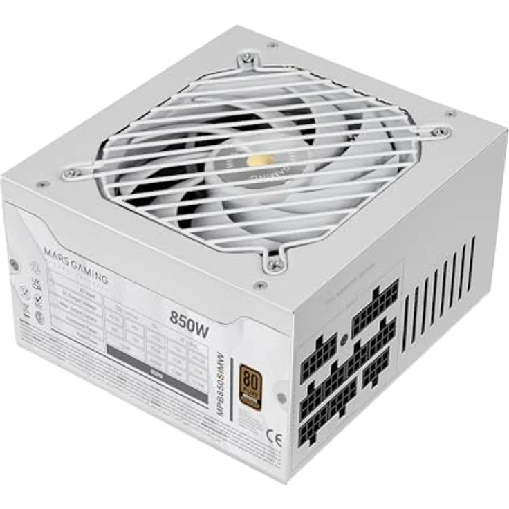 MARS GAMING MPB850SIM, Vollmodulares ATX-Netzteil 850W mit 80Plus Bronze, 7 Jahre Garantie, 90% Effizienz, Weiß, 140mm Silent Lüfter, AI2-RPM, DC-DC und SMD Technologien – Bild 1