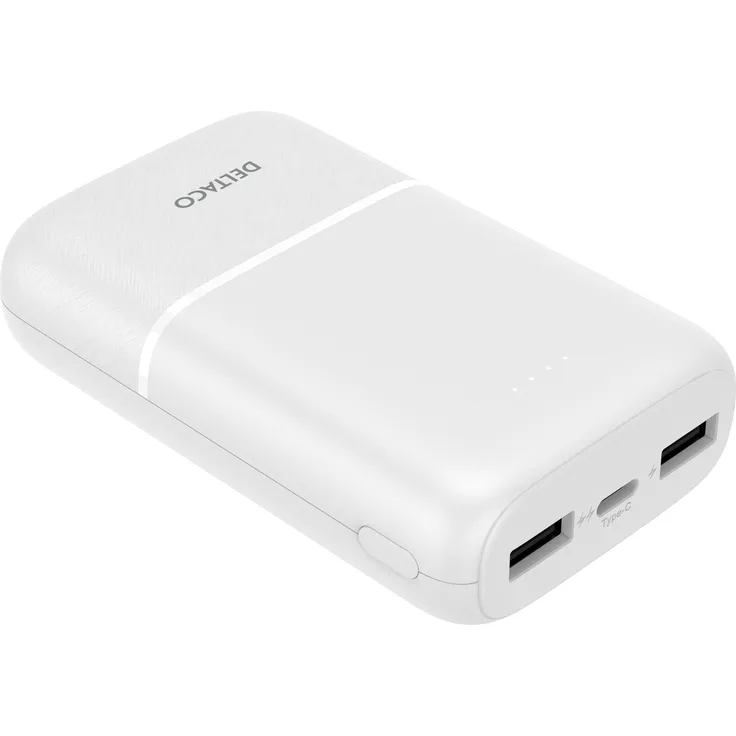 Deltaco Powerbank PB-C1005, 10.000 mAh, 2x USB-A, 1x USB-C, kompakt und leicht, Weiss