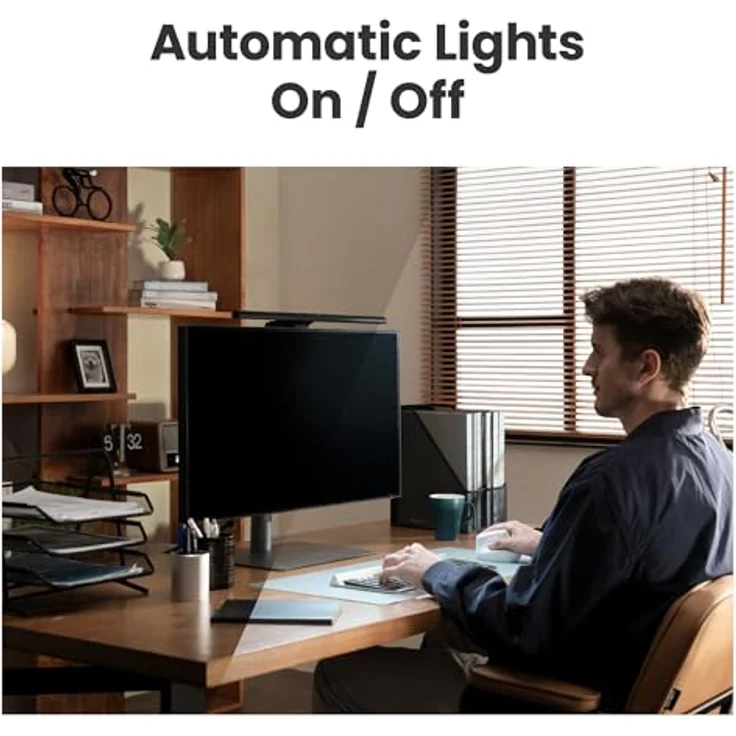 BenQ ScreenBar Pro LED Monitorlampe (Schwarz) - Ultrabreit Beleuchtung/Bewegungssensor/Verstellbar Helligkeit und Farbtemperatur/Augenschonend/Kein Bildschirmblendung/Platzsparend/Curved Monitor/USB-C – Bild 4
