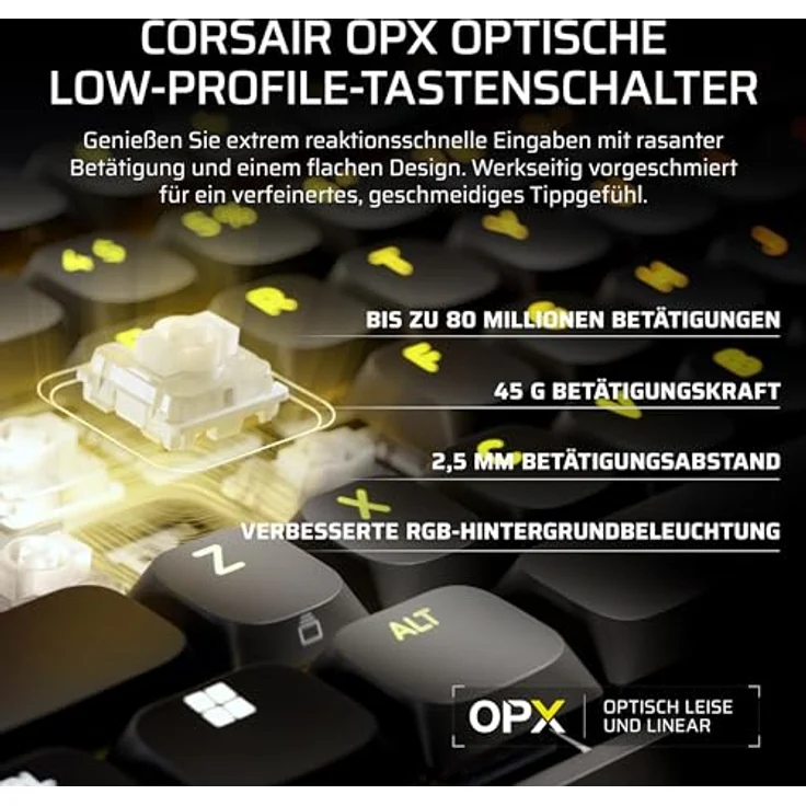 Corsair Vanguard Air 99 Wireless Gaming-Tastatur, optisch-mechanisch mit 8K Polling, Low Profile, DE-Layout - schwarz – Bild 4
