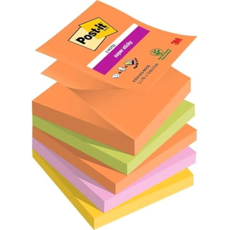Post-it Super Sticky Z-Notes Boost, Haftnotizblock R330-5SS-BOOS, 76 x 76 mm, 5x 90 Blatt, praktische Z-Faltung, Kartonspender – Bild 1