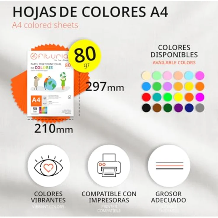 OFITURIA Buntes Papier, 500 Blatt A4 80g – Intensivgelbes Drucker- und Bastelpapier für Scrapbooking und kreative Projekte – Bild 2