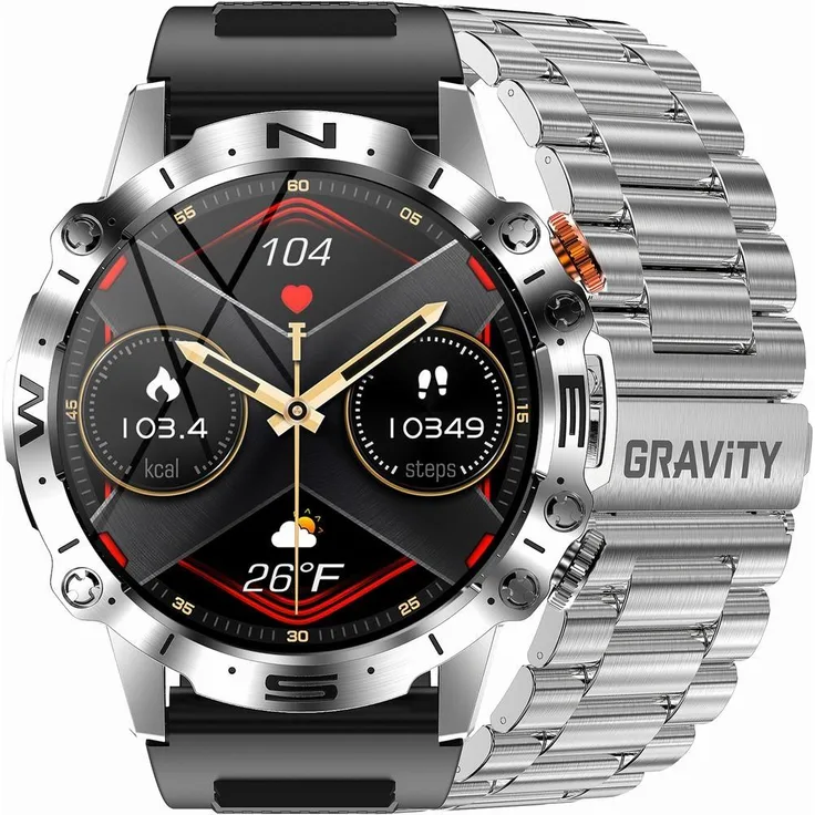 Gravity GT20-2 Smartwatch, 1,43 Zoll AMOLED-Touchscreen, wasserdicht IP67, Silber