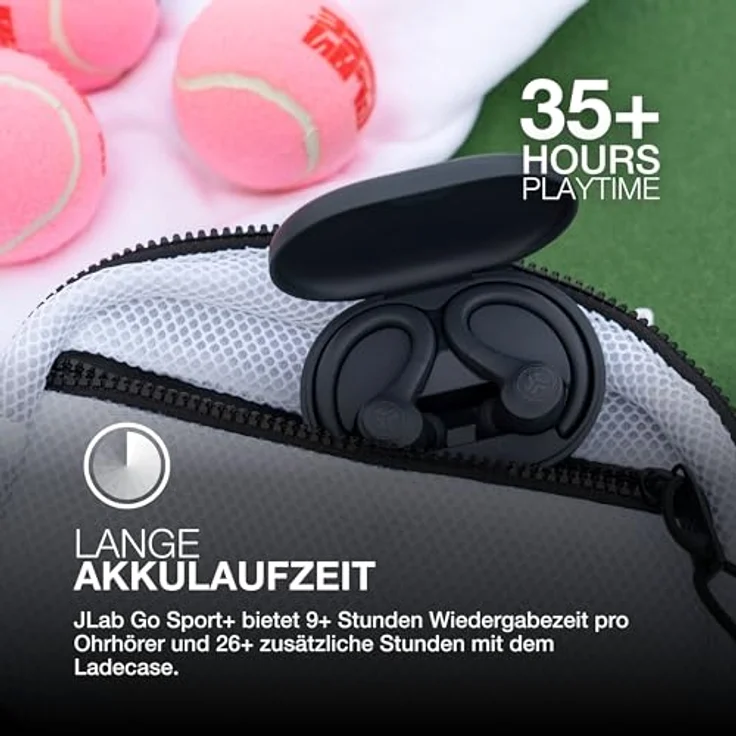 JLab Go Air Sport+ Kopfhörer, Bluetooth Sportkopfhörer mit 35+ Std. Akkulaufzeit, IP55 schweißresistent, USB-C Ladecase, Be Aware-Modus, Graphit – Bild 2