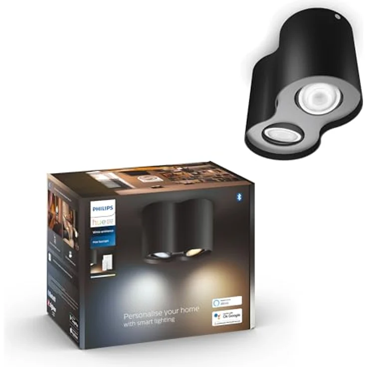 Philips Hue LED-Spot Pillar 2-flammig, Smarte Deckenbeleuchtung mit White Ambiance, schwarz – Bild 2