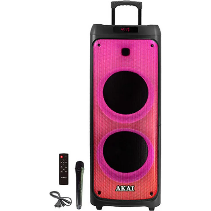AKAI Party-Lautsprecher 1010, Standlautsprecher mit 100 W RMS, Bluetooth 4.2, FM-Radio und LED Lichteffekten