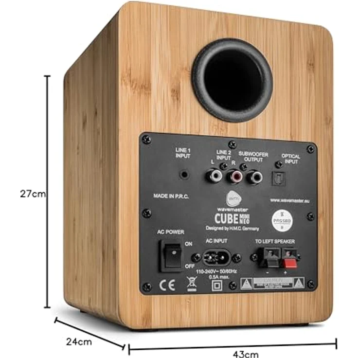 wavemaster CUBE MINI NEO bamboo - Regallautsprecher-System (36 Watt) mit Bluetooth-Streaming, Digitalanschluss und IR-Fernbedienung, Aktiv-Boxen, Nutzung für TV-Tablet-Smartphone, Bambus (66372) – Bild 6