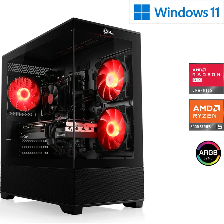 CSL Gaming PC M12180H, AMD Ryzen 5 8400F, 16 GB DDR5, 1000 GB, Radeon RX 9070, Windows 11 Home, USB 3.2