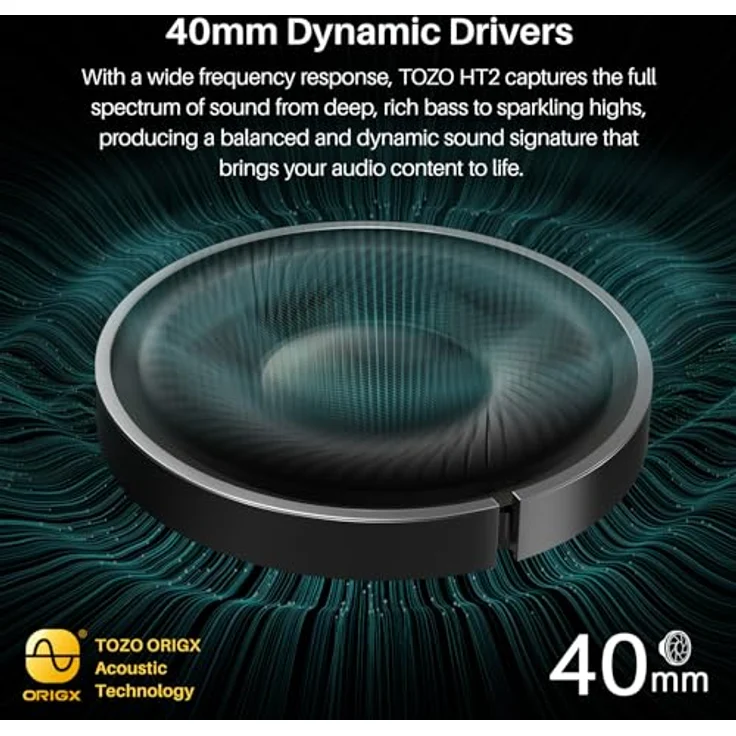TOZO HT2 Kabelloser Bluetooth Kopfhörer Over-Ear mit Hybrid Active Noise Cancelling, 56 Stdn. Spielzeit, Hi-Res Audio, Kristallklare Anrufe, Tiefer Bass, APP Steuerung - Khaki – Bild 4
