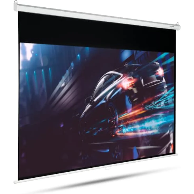 OVERMAX Automatische Hängende Beamer Leinwand groß 120" zoll mit Fernbedienung, 16:9, Abmessungen 266 x 149 cm, Verstellbare Leinwandlänge, Full HD, 4k, Wand-und Deckenmontage, Projektion für Heimkino – Bild 4