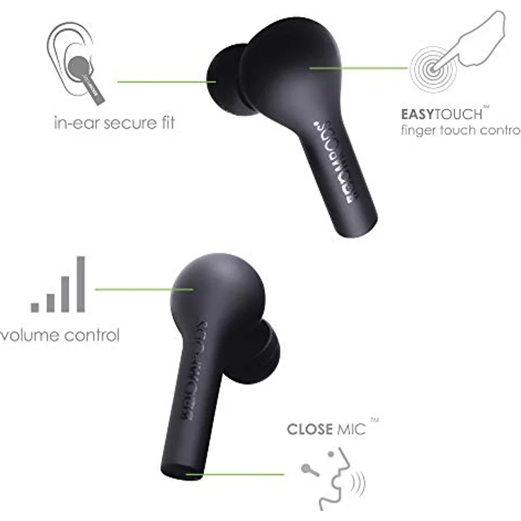 Boompods Bassline Bluetooth® Kopfhörer In Ear Headset, Magnetisch, Noise Cancelling, Touch-Steuerung Schwarz (BTWSBK) – Bild 4