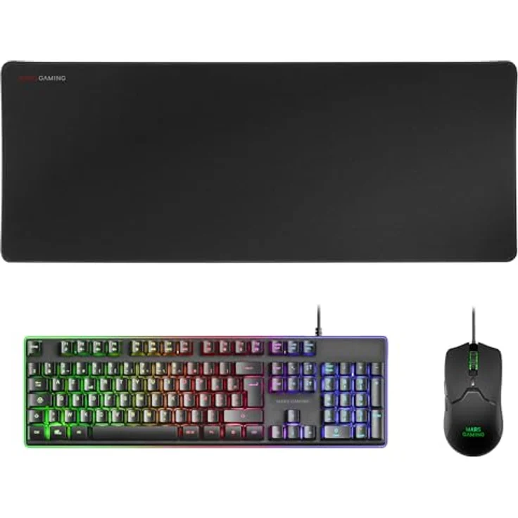 Mars Gaming MCPXBFR, Combo-Tastatur H-Mech FRGB, ultraleichte Maus 10000DPI & XXL Mauspad, Schwarz – Bild 1