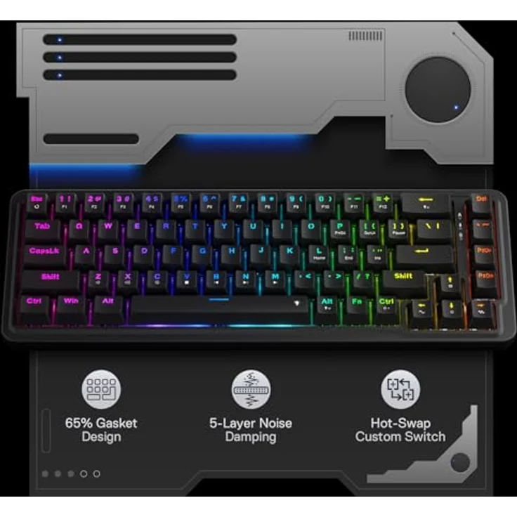 Redragon K709 65% Gasket RGB-Gaming-Tastatur, kabelgebunden, 68 Tasten Hot-Swap, 3-lagige Geräuschdämpfung, leise benutzerdefinierte lineare Schalter – Bild 2