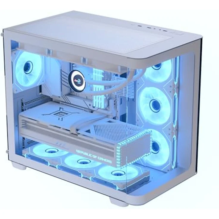 Aerocool PC-Gehäuse Aerocool P500C-G-WT-v1, Tower-Gehäuse, Tempered Glass x 3, ARGB-Lüfter, Micro-ATX/Mini-ITX, 450 mm Grafikkarten Unterstützung, 162 mm CPU-Kühler, 3 SSD-Steckplätze, 2 HDD-Laufwerksschächte, Schwarzweiß – Bild 3