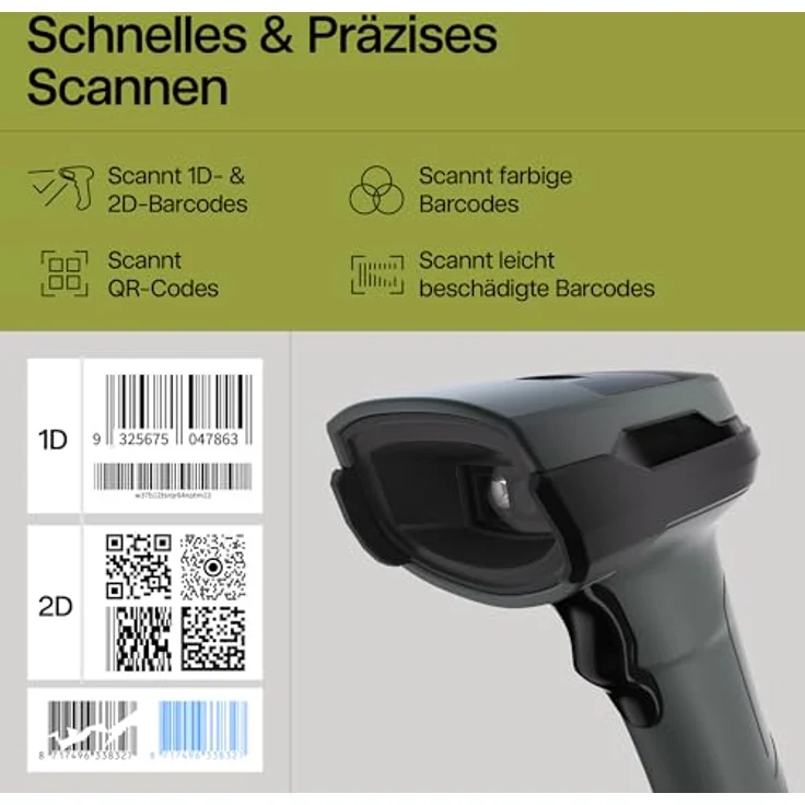 Safescan 330-W, Barcodescanner für 1D- und 2D-Barcodes mit USB-Kabel, Plug & Play, inkl. Ständer, für beschädigte und farbige Codes – Bild 2