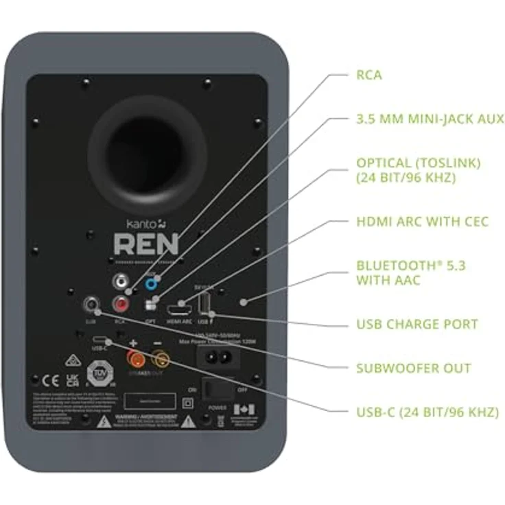 Kanto Ren 200W Powered Speaker System with HDMI ARC Input for TV & Home Theater | USB-C and Bluetooth 5.3 | High/Low Pass Filter | Pair | Matte Grey – Bild 3