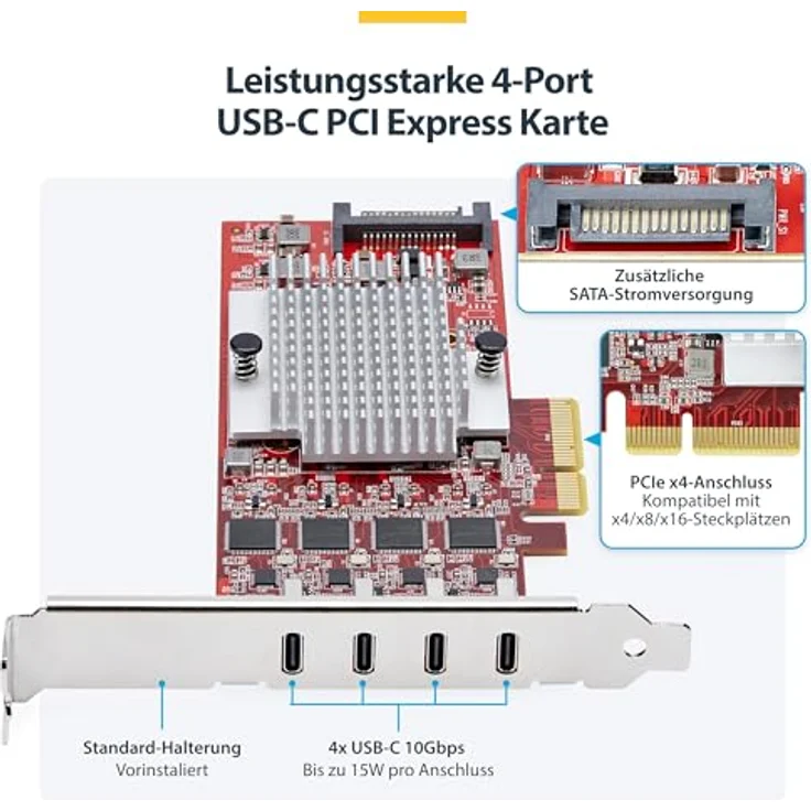 StarTech.com 4-Port USB-C 10Gbps PCIe Karte mit 4 separaten USB 3.2 Controllern, PCI Express 3.0, Standardprofil-Halterung, TAA-kompatibel – Bild 4