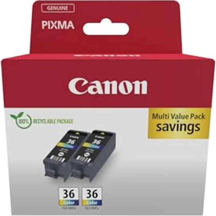 CANON CLI-36 CL Tintenpatrone, 2er-Set in Schwarz, Cyan, Magenta, Gelb mit je 13,0 ml Füllmenge – Bild 1