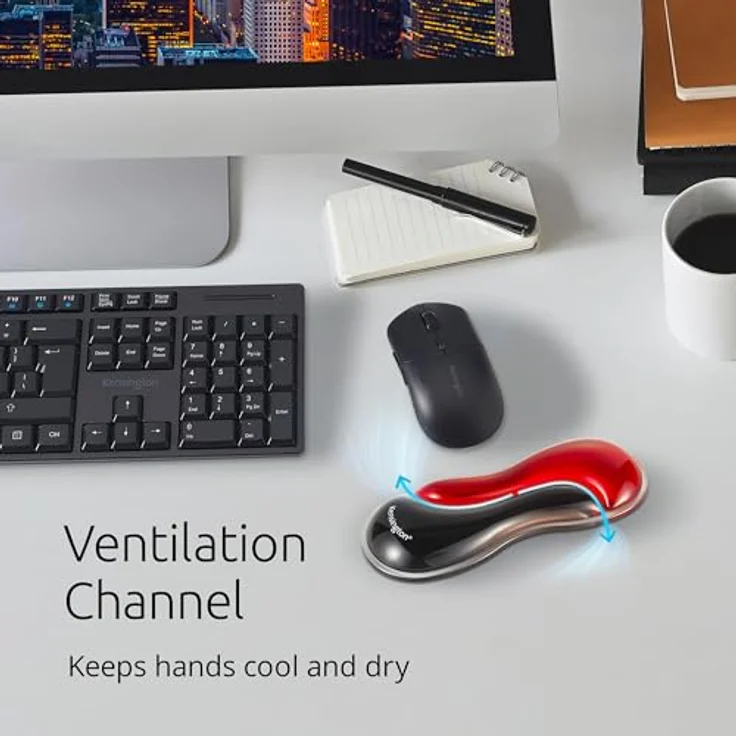 Kensington Slim Duo Gel Maus und Trackball Handgelenkstütze, ergonomisches Mauspad mit Gelkissen, Schwarz Rot, 192 x 72 x 22 mm – Bild 4
