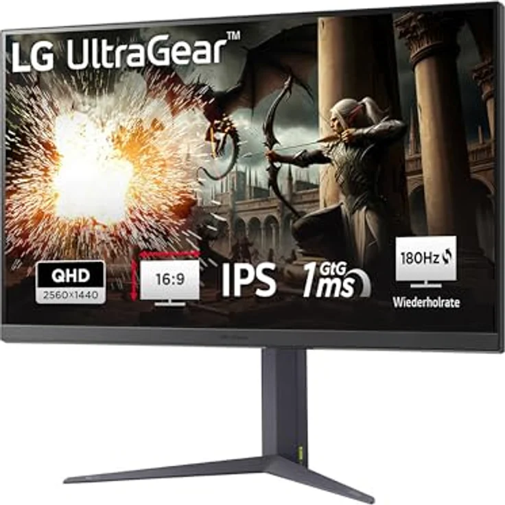 LG Electronics 32GS75QX-B.AEU Ultragear™ QHD Gaming IPS-Monitor 32" (80 cm), 2560 x 1440, 1ms GtG, 180 Hz, HDR10, NVIDIA G-Sync™, AMD FreeSync™ - Grau – Bild 1