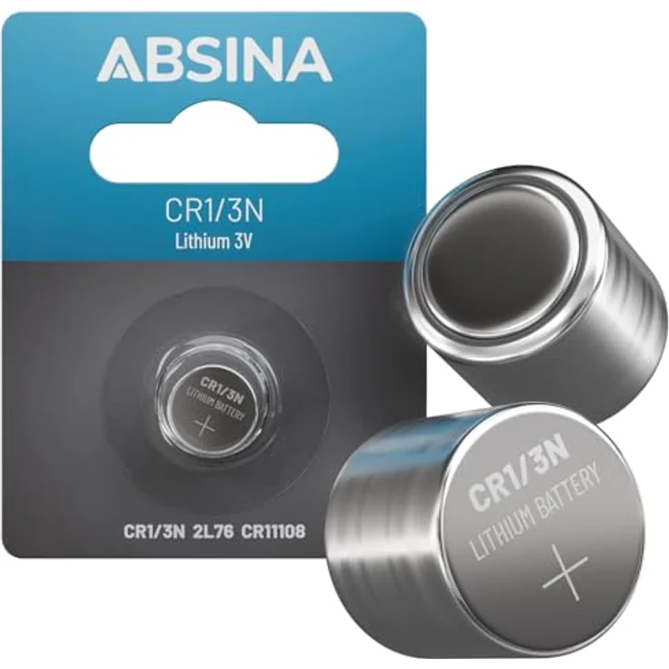 Absina Knopfzelle CR 1/3 N 3V, Lithium Batterie mit 160mAh, ideal für Elektronik und medizinische Geräte, temperaturebeständig -40°C bis +60°C, 1 Stück – Bild 1