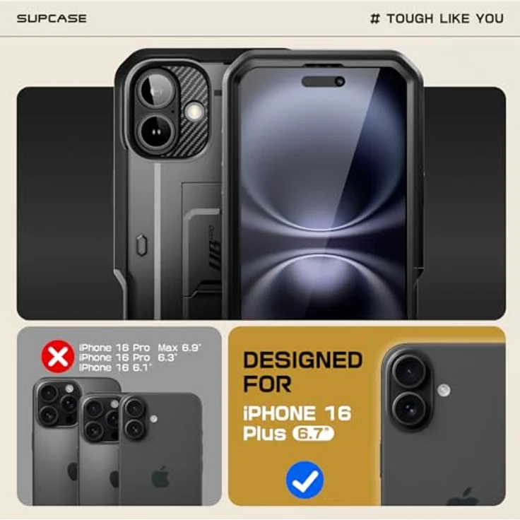 SUPCASE Unicorn Beetle Pro Outdoor Handyhülle für iPhone 16 Plus 6.7” 2024 (Schwarz) - 360 Grad Case Bumper mit Displayschutz, Ständer und Gürtelclip – Bild 2