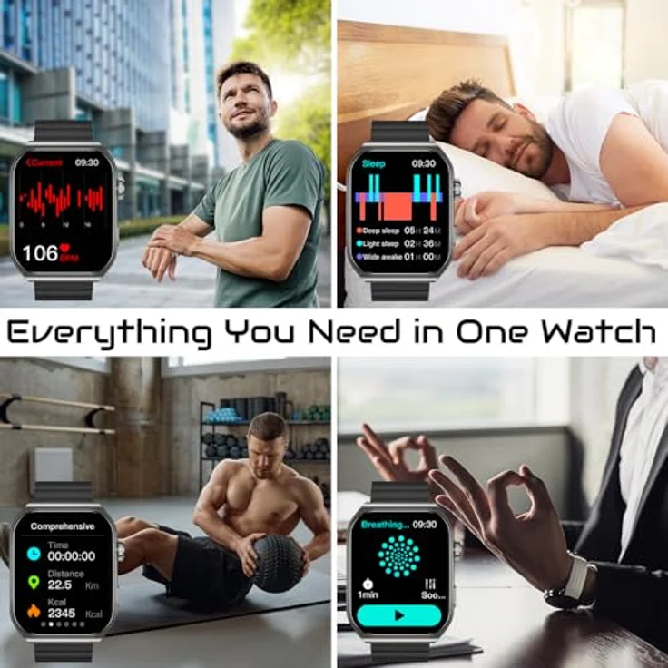 FOREVER Smartwatch Tiron SWM-300 Schwarz 1,96 Zoll 3D Touchscreen - Blutdruckmessung Schlaftracker Schrittzähler Pulsuhren Herren Fitness uhr 100+ Sportmodi iOS/Android – Bild 2