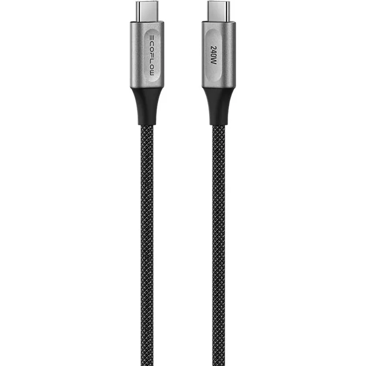 EcoFlow RAPID Pro 240W USB-C Kabel, 1.8m, schwarze Nylon-Ummantelung, schnelles Laden und Datenübertragung