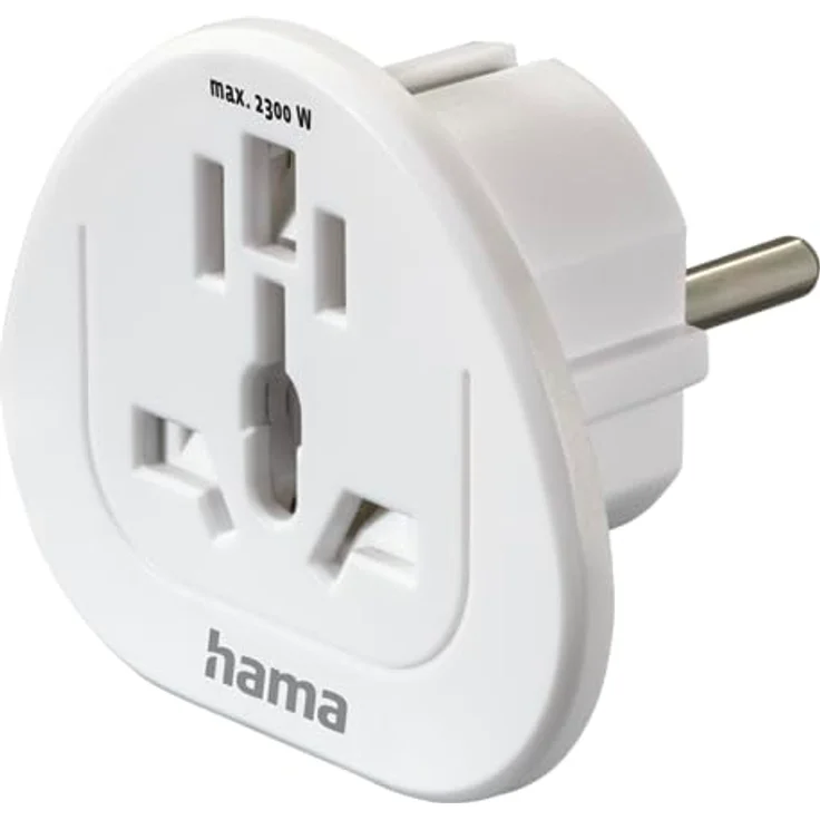 Hama Reiseadapter Typ E/F, 3-poliger Adapter für Europa, Weiß, kompatibel mit internationalen Steckern – Bild 1