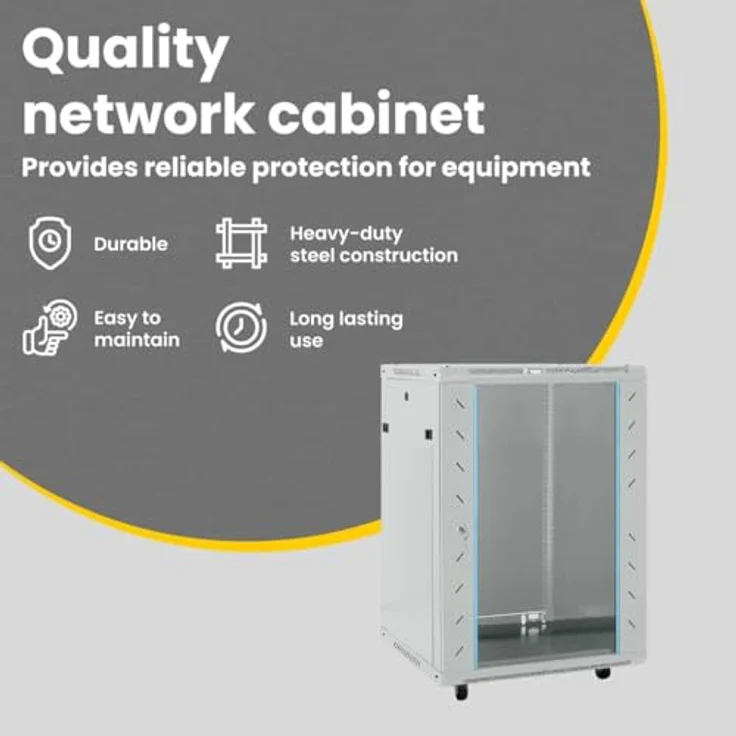 vidaXL Netzwerkschrank Grau 60 x 60 x 80 cm, stabiler Stahl mit Sicherheitsglas, mobiler Büro-Schrank, hitzebeständig, ideal für Netzwerkausrüstung – Bild 3