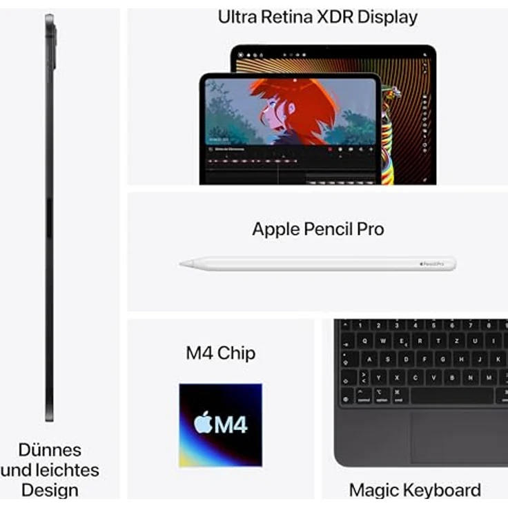 Apple 13" iPad Pro 2024 (M4): Ultra Retina XDR Display, 12 MP Querformat Frontkamera/12 MP Rückkamera, LiDAR Scanner, Face ID, WLAN 6E, 256 GB, Space Schwarz – Bild 5
