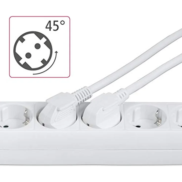 Hama Steckdosenleiste 6-fach (Mehrfachsteckdose mit Save Energy-Schalter zum Stromsparen, Steckplätze 45 Grad gedreht, inkl. Kindersicherung, Kabel 5m, GS geprüft) weiß – Bild 4
