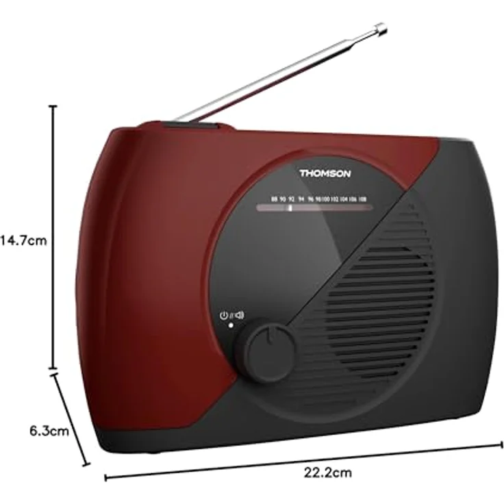 Thomson RT353 Küchenradio, analoger Tuner, UKW-Empfang, rot-schwarz, flexibel mit Netz- und Batteriebetrieb – Bild 7