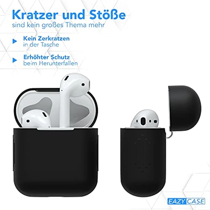 EAZY CASE - Schutzhülle für AirPods 1 & 2 Schwarz Silikon Case Stoßfest mit Deckel Schutz Antikratz Etui Cover rutschfeste Silikonhülle für Airpod Pro 1. / 2. Generation Silikoncase – Bild 4