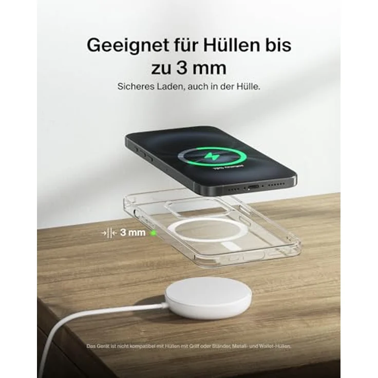 Belkin BoostCharge Pro Magnetisches Kabelloses Ladegerät (15W) mit Ständer, MagSafe und Qi2 für iPhone 16, Samsung Galaxy S25, AirPods – Weiß, mit 2m USB-C-Kabel und Netzteil – Bild 5