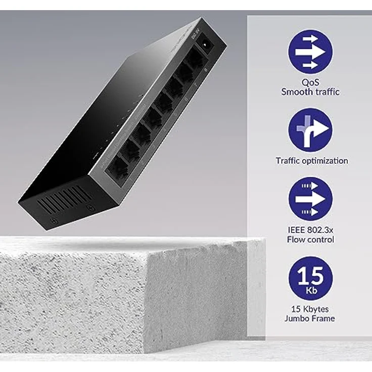 STRONG SW8000M in Metall | 8-Port Gigabit Desktop Switch | Tisch- und Wandmontage | Ideal für schnelle LAN-Verbindungen | optimiert Datenverkehr | lüfterlos | Netzwerkerweiterung | schwarz – Bild 3