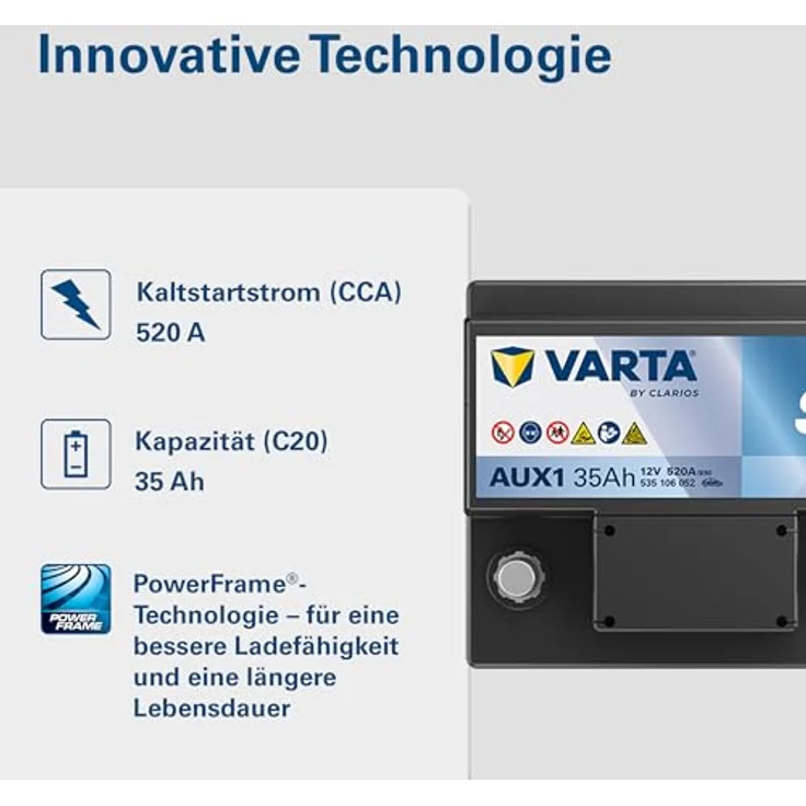 Varta Aux1 53506 Silver Dynamic, AGM Stützbatterie 12V 35Ah mit niedriger Selbstentladung – Bild 5
