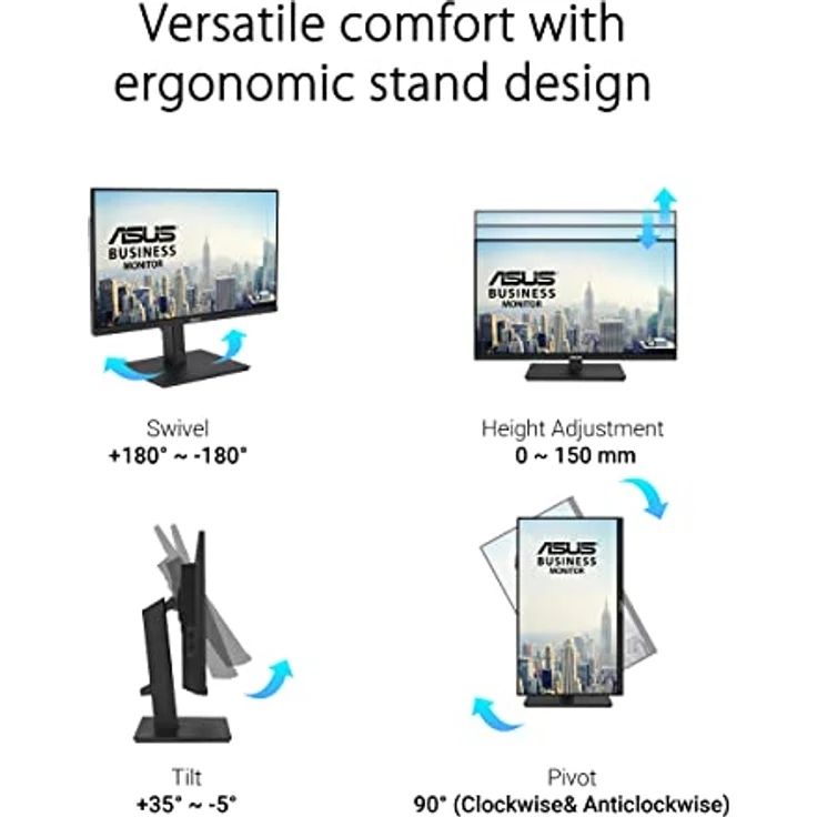 ASUS Business VA27ECPSN - 27 Zoll Full HD Monitor - 16:9 IPS Panel, 1920x1080, 75 Hz, Rahmenlos, ergonomisch - RJ45, DisplayPort, HDMI, USB-C mit 65W, USB-Hub – Bild 5