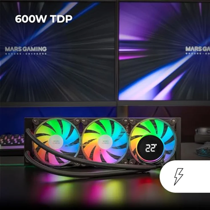 Mars Gaming ML-LCD360, CPU Wasserkühler mit ARGB-LCD-Display, 3x 120-mm-FDB-Lüftern, schwarz – Bild 2
