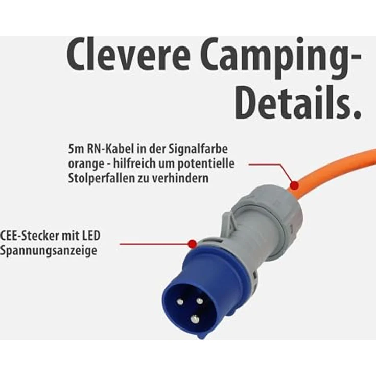 Brennenstuhl CEE 230V Camping-Verlängerungskabel 5m mit LED Spannungsanzeige, IP44, orange, H07RN-F 3G2,5, für ständigen Einsatz im Außenbereich – Bild 5