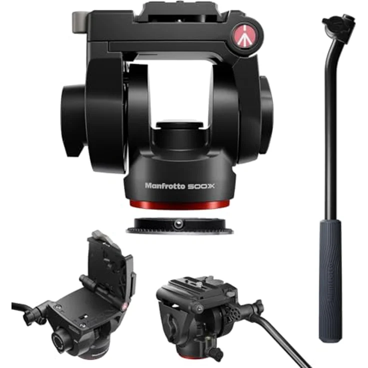 Manfrotto 500X Fluid Head, Stativkopf für spiegellose Kameras, 5 kg Traglast, Schwarz – Bild 1