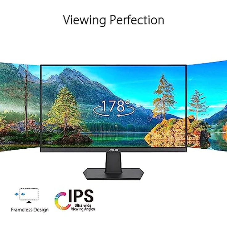 ASUS Eye Care VA24EHF - 24 Zoll Full HD Monitor - Rahmenlos, Flicker-Free, Blaulichtfilter, Adaptive-Sync - 1ms MPRT, 100 Hz, 16:9 IPS Panel, 1920x1080 - HDMI, Schwarz – Bild 2