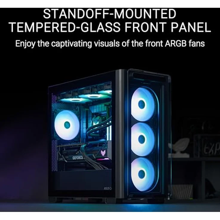 ASUS A23 Plus TG ARGB Black microATX PC Gehäuse (vorinstallierte ARGB-Lüfter, Mesh Frontpanel, versteckte Anschlüsse, 360-mm-Radiatoren, 380-mm-Grafikkarten) – Bild 4